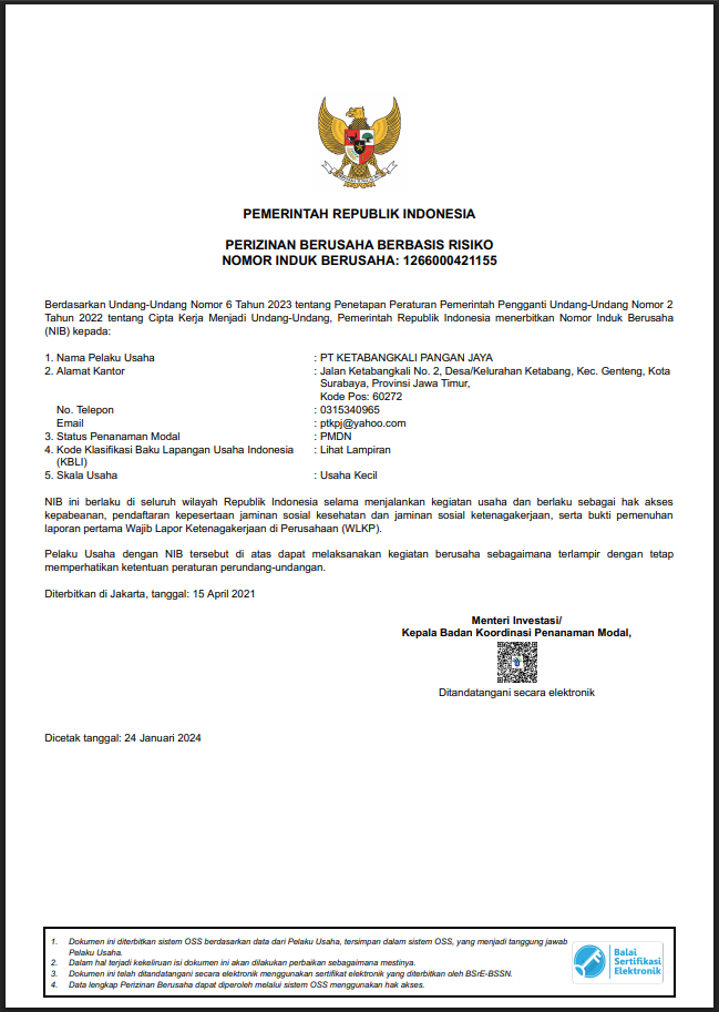 NIB Ketabangkali Pangan Jaya